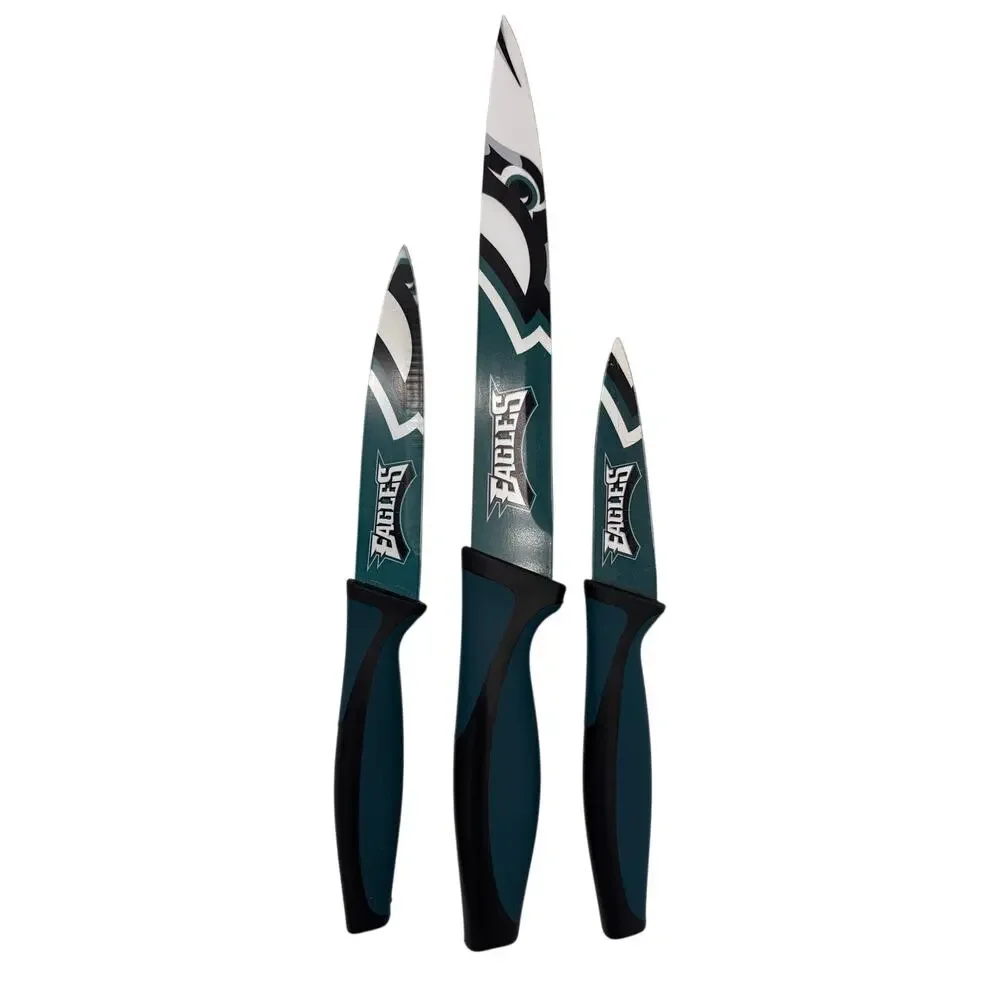 Set of 3 Knives Philadelphia Eagles Stainless Steel Cutlery Team Logo Green